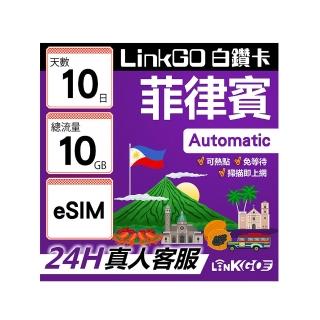 【LINKGO】白鑽卡 菲律賓 eSIM卡 10天上網卡 總流量10GB 高速流量(菲律賓網卡 宿霧 巴拉望 馬尼拉)