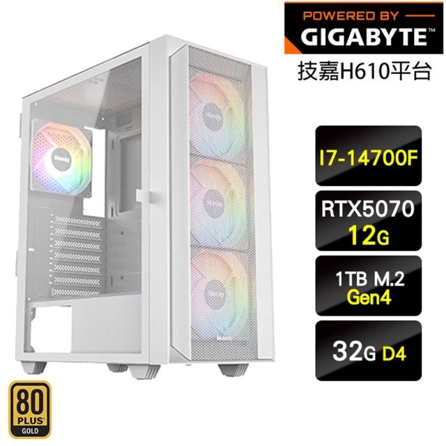 【技嘉平台】i7二十核GeForce RTX 5070{戰場風雲}電競機(I7-14700F/H610/32G/1TB)