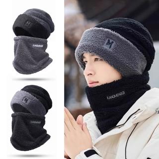 【ANTIAN】兩件組 冬季加厚防風保暖護頸圍脖毛絨帽 騎車防寒護脖頭套 針織帽子 圍巾