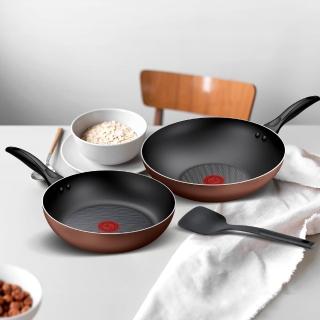 【Tefal 特福】momo獨家 Espresso醇火系列不沾鍋具3件組(28cm炒鍋+26cm深平底鍋+鍋鏟)