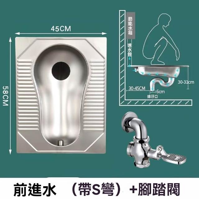 【窩居】不銹鋼蹲便器 防臭 帶存水彎+腳踏閥 45x58cm(蹲坑式廁所 蹲廁 便盆 大小便器 蹲盆)
