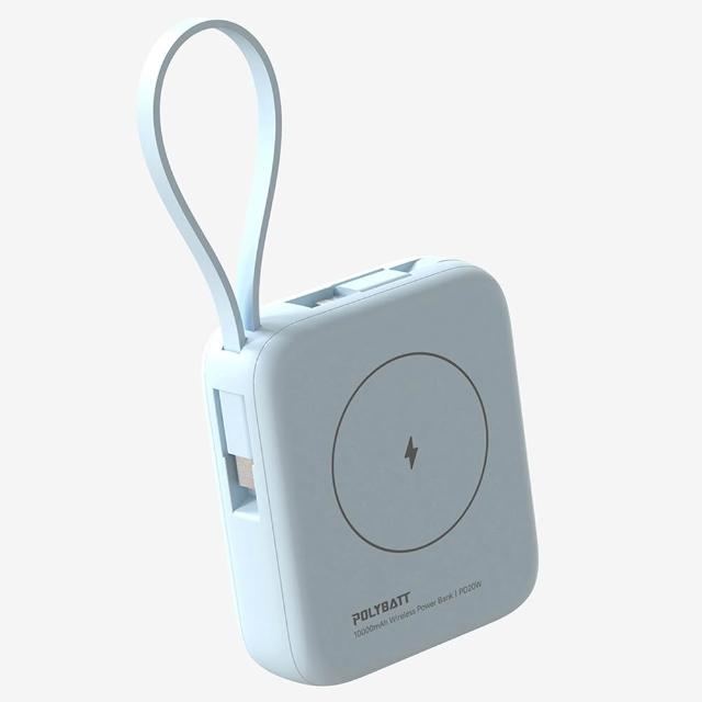 【POLYBATT】台灣製造 10000mAh 20W 自帶雙線/數顯/磁吸無線快充行動電源(T10)