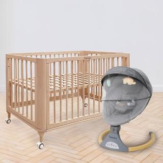【i-Smart】原生初紋櫸木嬰兒床+電動安撫搖籃(好夢2件組｜成長床｜斜躺搖籃｜電動搖椅｜智能搖籃)
