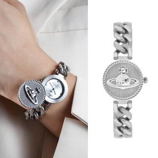 【Vivienne Westwood】銀色系 滑蓋式復古小圓錶 不鏽鋼古巴鍊錶帶 女錶 手錶 聖誕禮(VV323WSSL)
