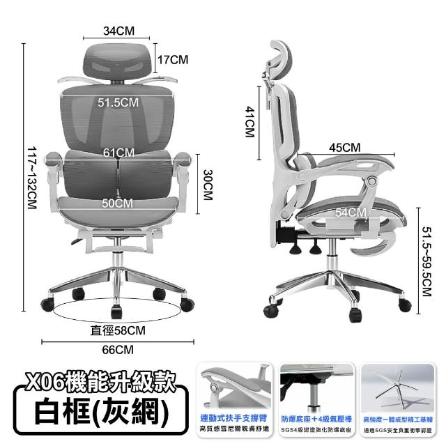 【ONE HOUSE】格拉斯人體工學聯動透氣辦公椅-X06機能升級款(含擱腳/電腦椅/辦公椅/椅子)