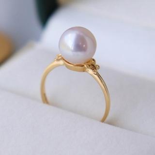 【La Corser】8-8.5mm 日本 Akoya 天然海水珍珠 戒指 18K金 正圓珍珠 強光 白透粉 氣質 精緻推薦