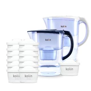 【Kolin 歌林】3.8L濾水壺(內含四重濾芯*1)+五重淨垢濾芯12入(共1壺13芯/適用Brita)