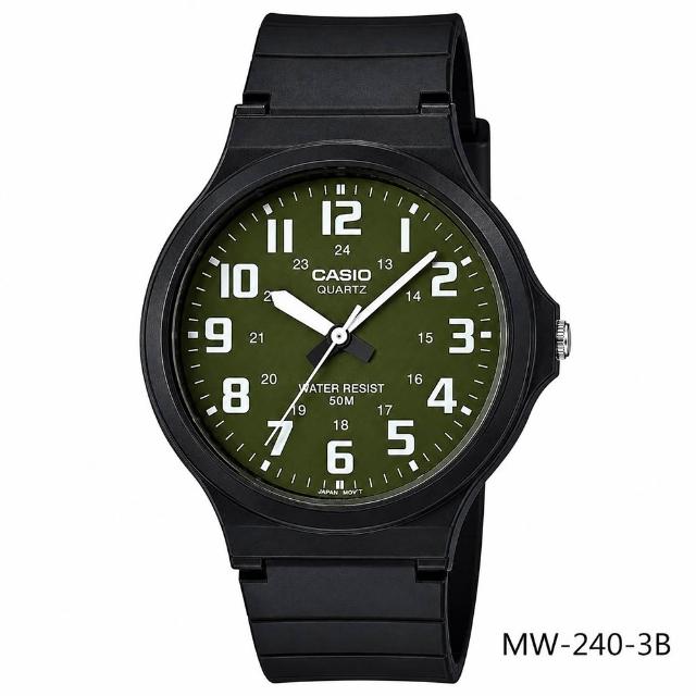 【CASIO 卡西歐】MW-240 大錶面靜音防水50米 指針錶(學生必備 錶徑約4.36公分)