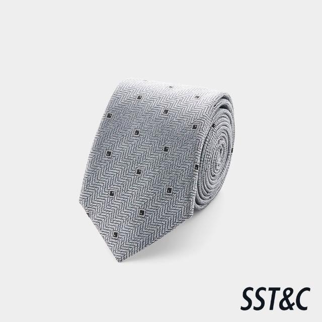 【SST&C】男款灰色幾何窄版真絲領帶-825211261341(限時85折)