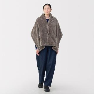 【MUJI 無印良品】再生聚酯纖維保暖絨毛披肩(摩卡棕/黑色)