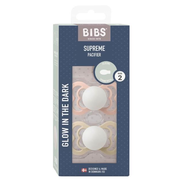 【BIBS】SUPREME 雙扁型矽膠安撫奶嘴-夜光2入(丹麥奶嘴 總代理公司貨)