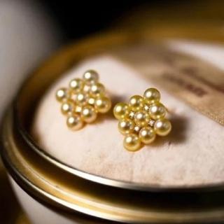 【海斯珠寶】法式優雅 18K金 4-4.5mm 日本 Akoya 天女級珍珠 耳環 奶油金/白粉色 極光正圓珍珠