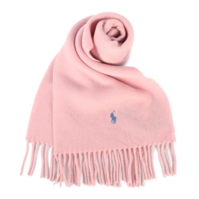 【RALPH LAUREN】POLO義大利製經典刺繡小馬多色純羊毛流蘇圍巾(任選)