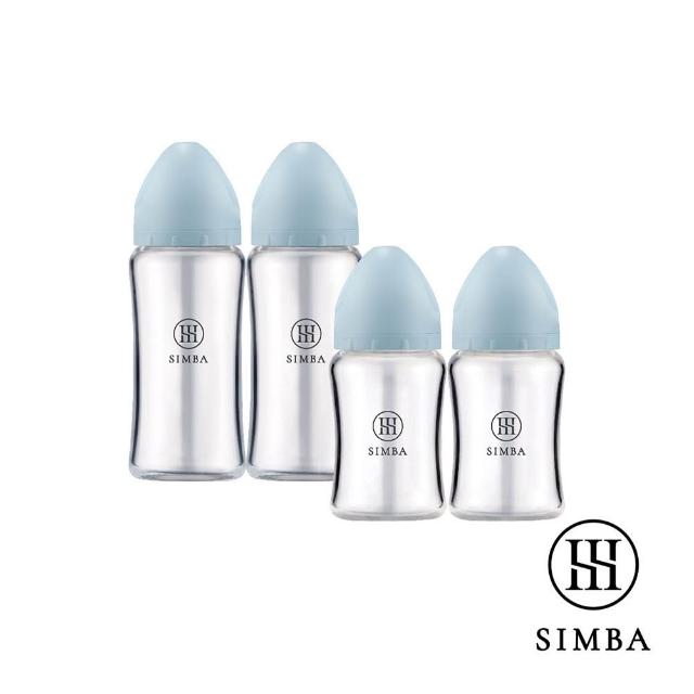 【Simba 小獅王辛巴】新生適用-蘊蜜質金玻璃寬口防脹氣奶瓶經典組(2大2小/主導式餵奶專用)