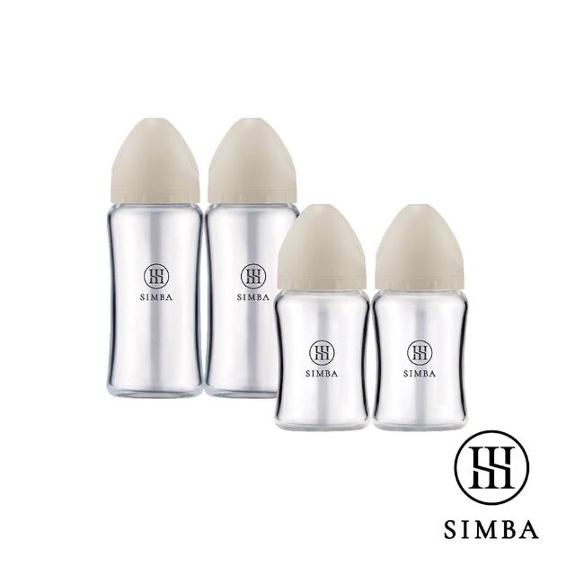 【Simba 小獅王辛巴】新生適用-蘊蜜質金玻璃寬口防脹氣奶瓶經典組(2大2小/主導式餵奶專用)