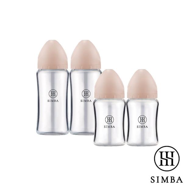 【Simba 小獅王辛巴】新生適用-蘊蜜質金玻璃寬口防脹氣奶瓶經典組(2大2小/主導式餵奶專用)