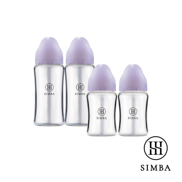 【Simba 小獅王辛巴】新生適用-蘊蜜質金玻璃寬口防脹氣奶瓶經典組(2大2小/主導式餵奶專用)