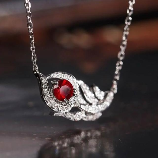【海斯珠寶】小羽毛系列 18K金 0.25-0.29ct 鴿血紅寶石 天然鑽石 項鍊 宮廷羽紋鑲嵌工藝 送禮禮盒包裝