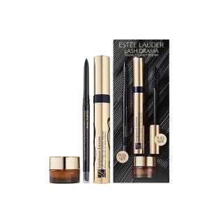 【Estee Lauder 雅詩蘭黛】極致持久亮眼組(纖長睫毛膏0.27oz+亮眼霜 5ml+超防水眼線筆#瑪瑙黑/禮盒/睫毛膏)