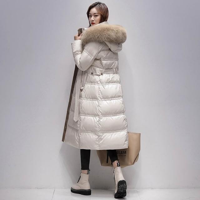 【巴黎精品】現貨出清 真羽絨衣90%白鴨絨真狐狸毛領羽絨外套(連帽寬鬆中長版女夾克3款多色a1do6)