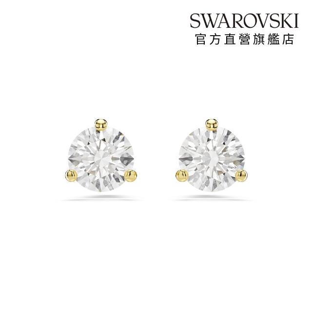【SWAROVSKI 施華洛世奇】官方直營 Solitaire 耳釘 圓形切割 白色 藍色 粉紅色(3色任選)