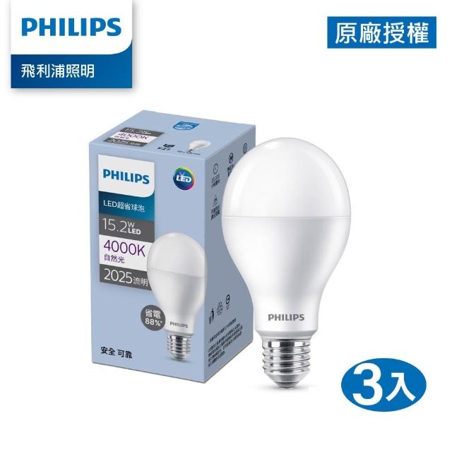 【Philips 飛利浦】15.2W LED 超省電燈泡3000K/4000K/6500K 3入(PL27N/PL28N/PL29N)