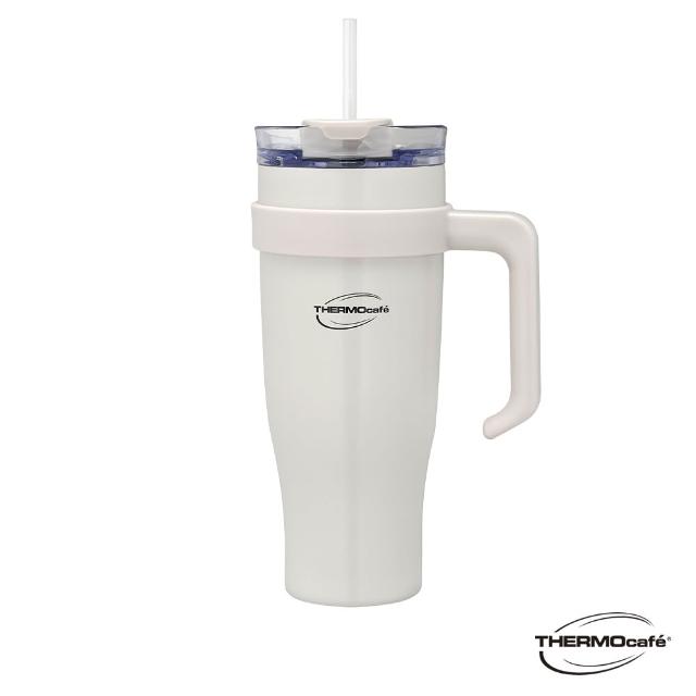 【THERMOcafe 凱菲】不鏽鋼兩用吸管保冷杯手把杯1200ml(TCHC-1200吸管隨手杯)