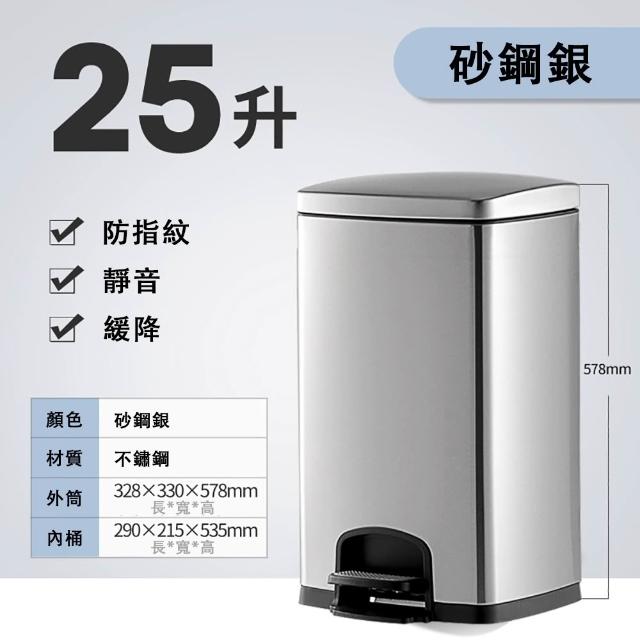 【佳美多】垃圾桶 不鏽鋼垃圾桶 家用垃圾桶  腳踩廚房家用  商用腳踏式垃圾桶 帶蓋垃圾桶(25L帶內桶)