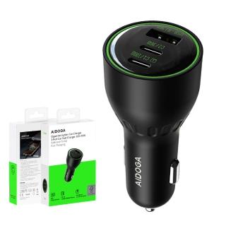 【AIDOGA】艾迪伽 136W 三孔 PD 快充 Type-C+USB-A 車充點菸器車用充電器 LED 適用手機/平板/筆電