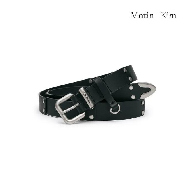 【MATIN KIM】官方旗艦 雙鉚釘金屬扣皮革腰帶(黑色)