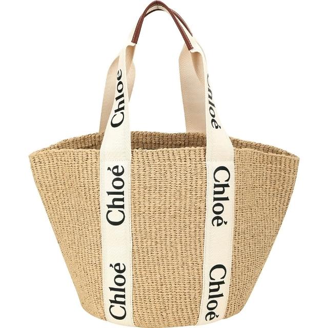 【Chloe’ 蔻依】Woody 大型 字母刺繡肩背草編包(多色可選)