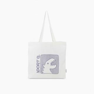 【agnes b.】Sport b 恐龍 logo 帆布袋 紫標米色