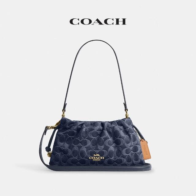 【COACH】蔻馳官方直營 FAYE 經典SIGNATURE丹寧布單肩手袋 單肩包 拉繩包 斜背包-IM/藍色(CDE45)