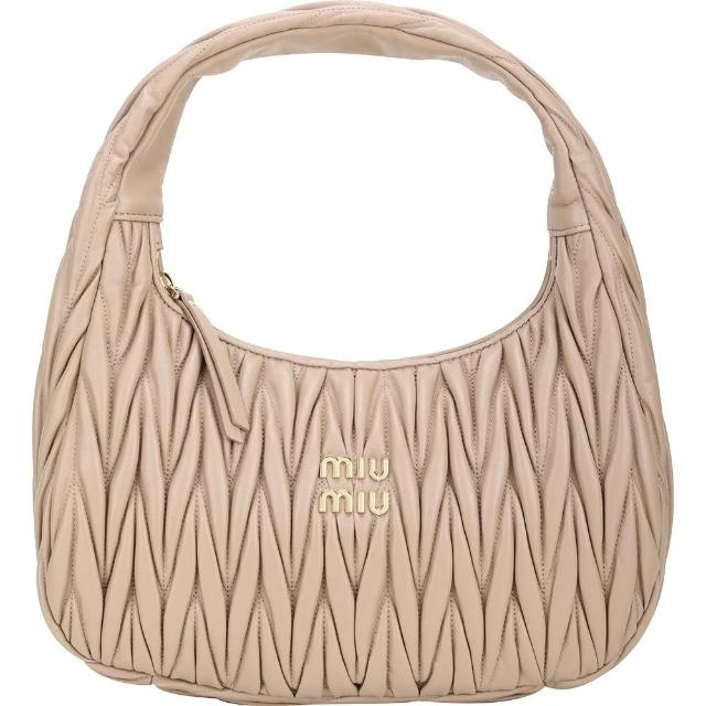 【MIU MIU】Wander Matelasse 30CM 皺褶納帕皮革肩背包(2色 手提 腋下包 真皮)