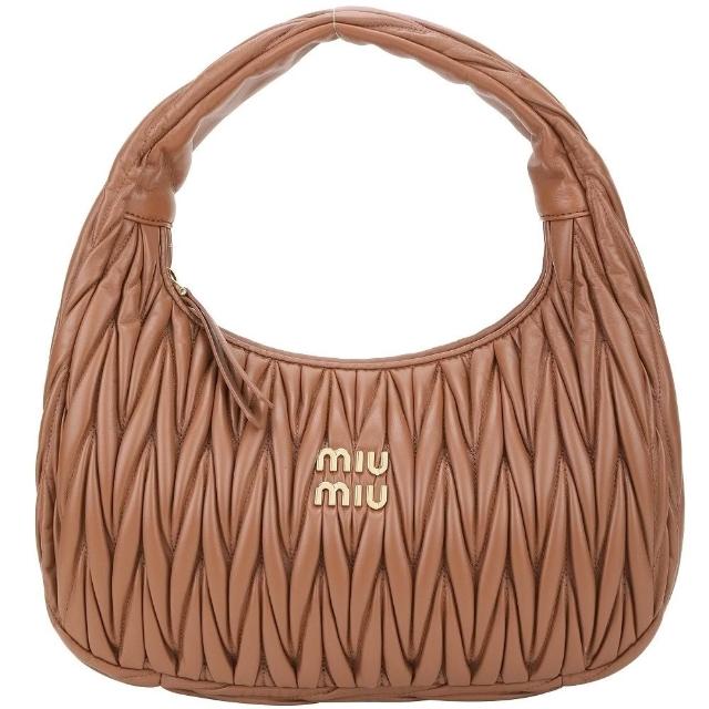 【MIU MIU】Wander Matelasse 30CM 皺褶納帕皮革肩背包(2色 手提 腋下包 真皮)