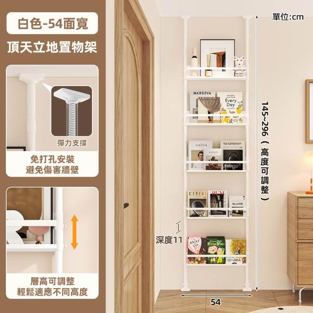 【慢慢家居】54面寬-免打孔頂天立地超薄門後書架 多功能置物架 (包架 鞋架 屏風 鐵製)