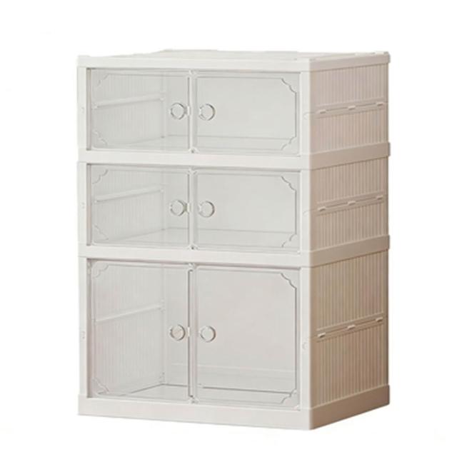 【EARISE 雅蘭仕】騰宏 1高2矮透明磁吸免安裝收納盒 鞋櫃收納雙排一體式 可折疊鞋架 鞋子防塵鞋盒