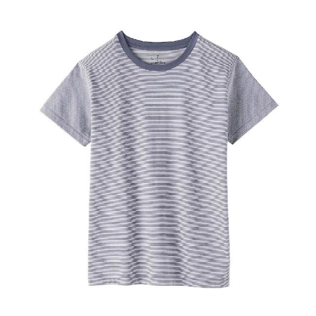 【MUJI 無印良品】女天竺圓領短袖T恤(白色/灰色/黑色/淺橘/黑橫紋/黑紋樣/煙燻藍紋樣/橘橫紋/淺藍)