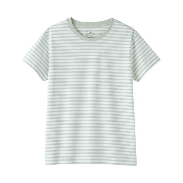 【MUJI 無印良品】女天竺圓領短袖T恤(白色/灰色/黑色/淺橘/黑橫紋/黑紋樣/煙燻藍紋樣/橘橫紋/淺藍)