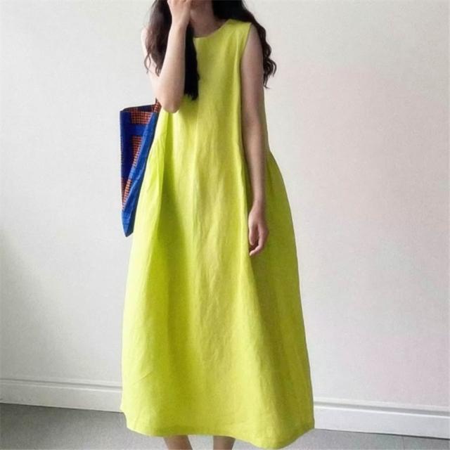 【米蘭精品】多款現貨出清 洋裝無袖連身裙大尺碼女裝連衣裙(亞麻棉麻休閒長裙顯瘦魚尾女裙子多款74kf18)