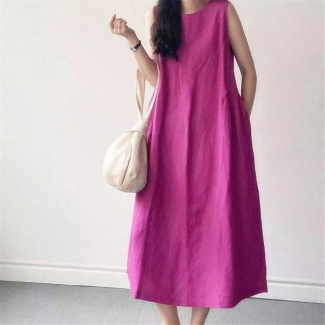 【米蘭精品】多款現貨出清 洋裝無袖連身裙大尺碼女裝連衣裙(亞麻棉麻休閒長裙顯瘦魚尾女裙子多款74kf18)