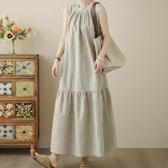 【米蘭精品】多款現貨出清 洋裝無袖連身裙大尺碼女裝連衣裙(亞麻棉麻休閒長裙顯瘦魚尾女裙子多款74kf18)