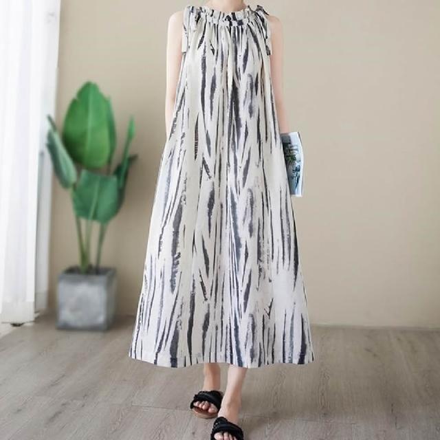 【米蘭精品】多款現貨出清 洋裝無袖連身裙大尺碼女裝連衣裙(亞麻棉麻休閒長裙顯瘦魚尾女裙子多款74kf18)