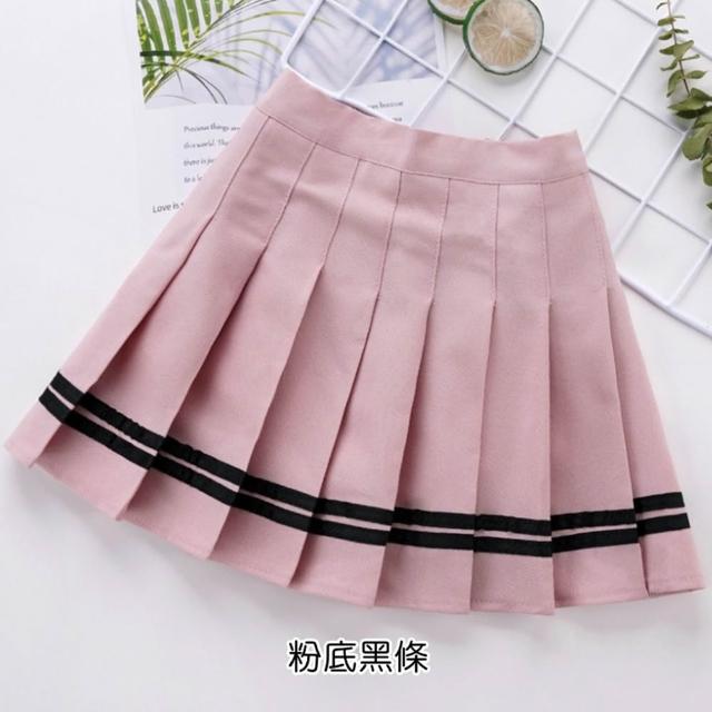【橘魔法】調節扣 雙色線條百褶裙 內有安全褲 女童 兒童 大童 褲裙 短裙 裙子 校園 表演 聖誕節 親子款