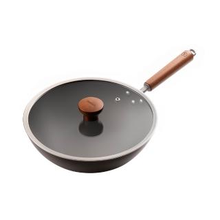 【Tefal 特福】先鋒系列30CM無塗層鑄鐵炒鍋_加蓋(鈦鐵鍋 安全無毒 物理不沾 不挑爐具 IH可用鍋)