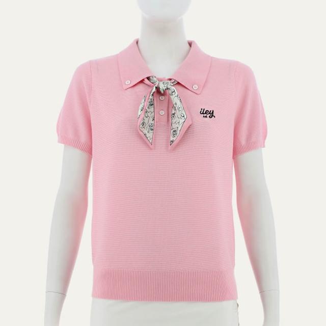 【ILEY 伊蕾】活動領巾素色短袖針織上衣(三色；M-2L；1262495008)