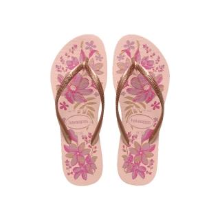 【havaianas 哈瓦仕】拖鞋 女鞋 夾腳拖 花卉 Slim Organic 玫瑰粉金 4132823-1184W (哈瓦士)