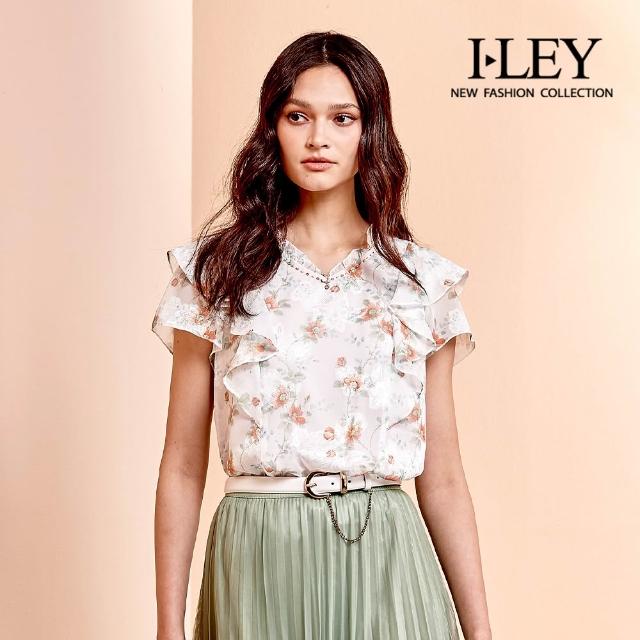 【ILEY 伊蕾】雪紡上衣-荷葉/珍珠/假兩件/印花(多款任選)