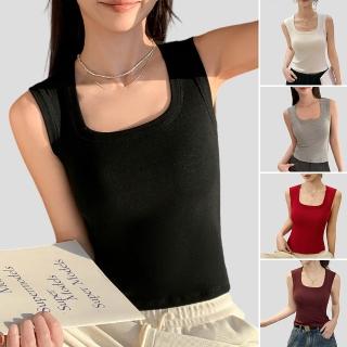 【Sumfun】帶固定罩杯方領吊帶背心 寬肩遮副乳內搭衣 涼感背心 無鋼圈內衣 美背背心 素面打底背心