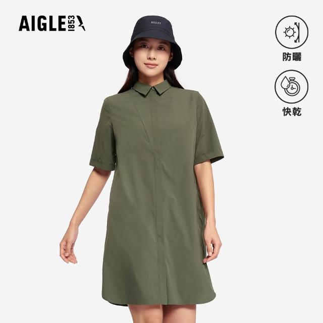 【AIGLE】女 抗UV快乾短袖長版襯衫｜AG-5P214(女襯衫 短袖襯衫 休閒襯衫 快乾 吸濕排汗 洋裝)